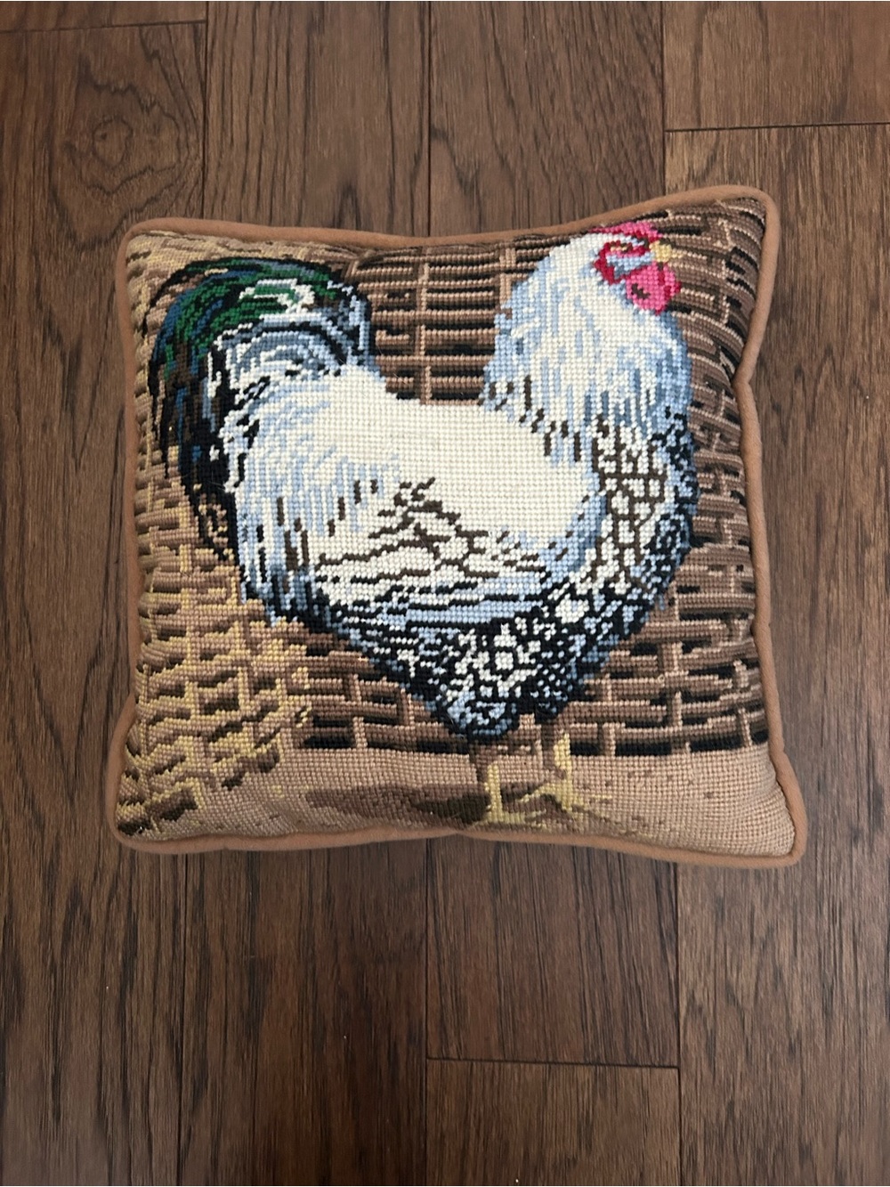 Cockerel Chicken Needlepoint Tapestry Throw Pillow